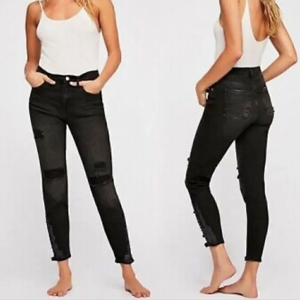 Free People We the Free About A Girl Black Ripped Skinny Jeans